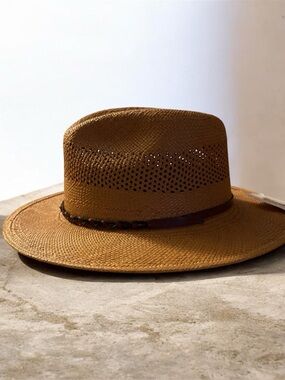 Stetson Brown Straw Fedora with Braided Band